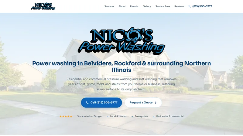 Homepage of the Nico's Power Washing website