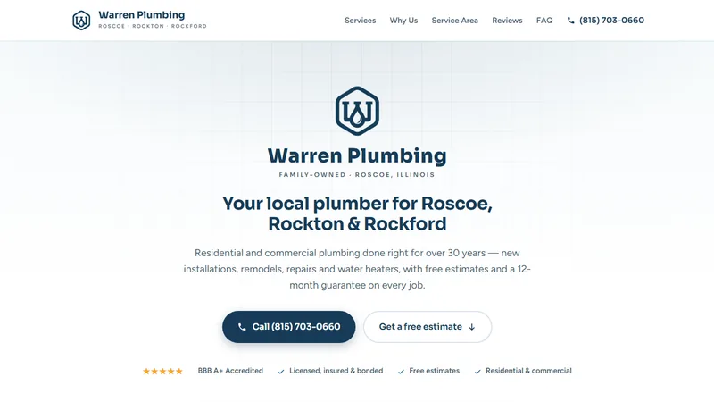 Homepage of the Warren Plumbing website